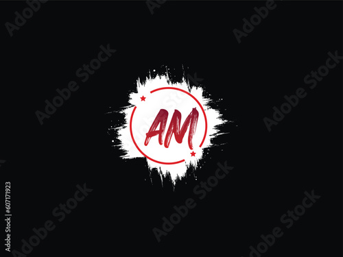 AM Brush Letters logo, am ma Business Logo Icon Vector with Red and Black Swoosh Brush Front Design
