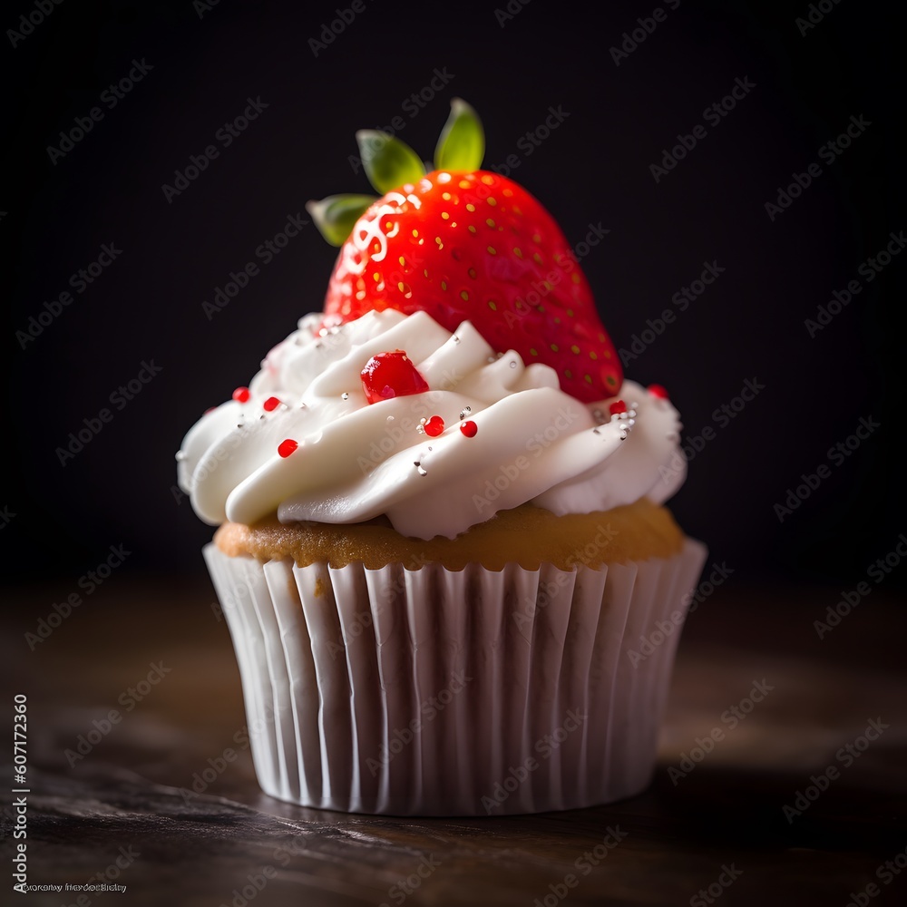 Strawberry Cupcake birthday dessert Generative AI Strawberry Cupcake birthday dessert Generative AI