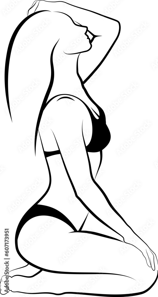 sketch of woman in bikini touching her head sketch of woman in bikini touching her head