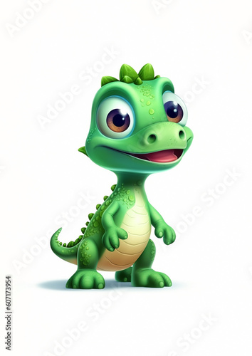 Cute green dinosaur standing cartoon isolated on white background illustration animation 
