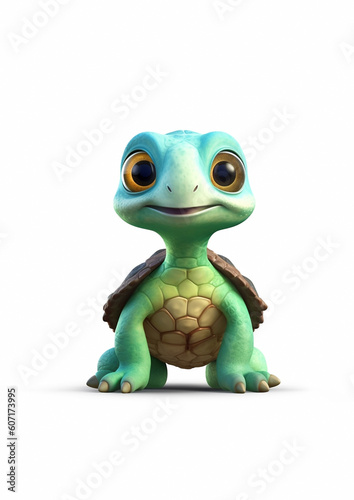 Cute turtle cartoon in 3d animation style isolated on white background  © xphar