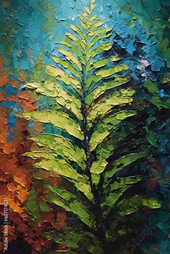 Fern. Stunning palette knife painting, abstract fine art, full frame background. Generative art