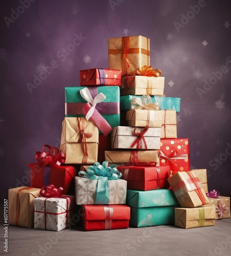 pile of wrapped christmas gifts, generative AI