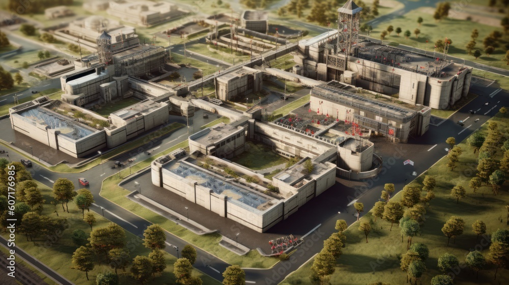 Fortified military base, complete with barracks, command centers, and defensive structures, portraying the organized and strategic nature of military operations