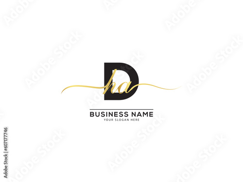 Simple Initial DHA d h a Letter Signature Logo For Luxury Shop