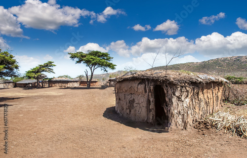 Africa. Masai Mara. Reservation in Kenya. The Masai Mara tribe. An old hut made of clay and twigs. The house is made of clay.