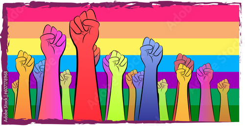 Illustration of LGBTQIA+ Raised Hands Human Rights Design Background