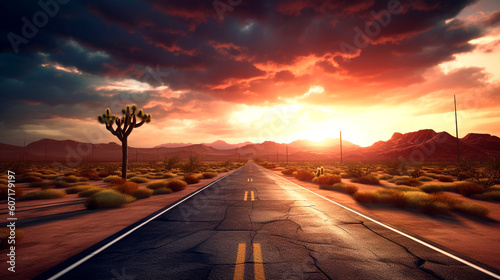 sunset on the road. Generative Ai. 