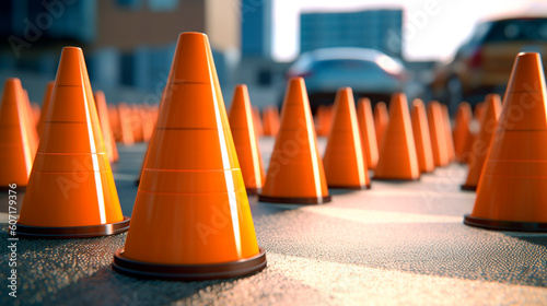 cones on a road. Generative Ai. 