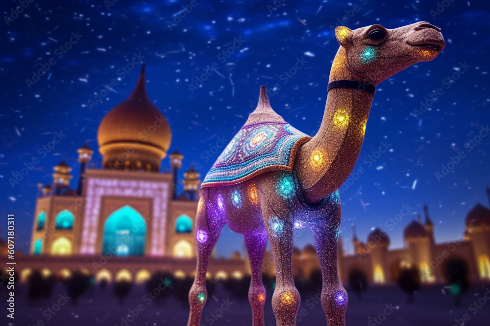 Happy eid ul azha celebration camel  islamic design created with generative ai technolgy