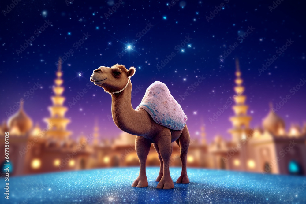 Happy eid ul azha celebration camel  islamic design created with generative ai technolgy