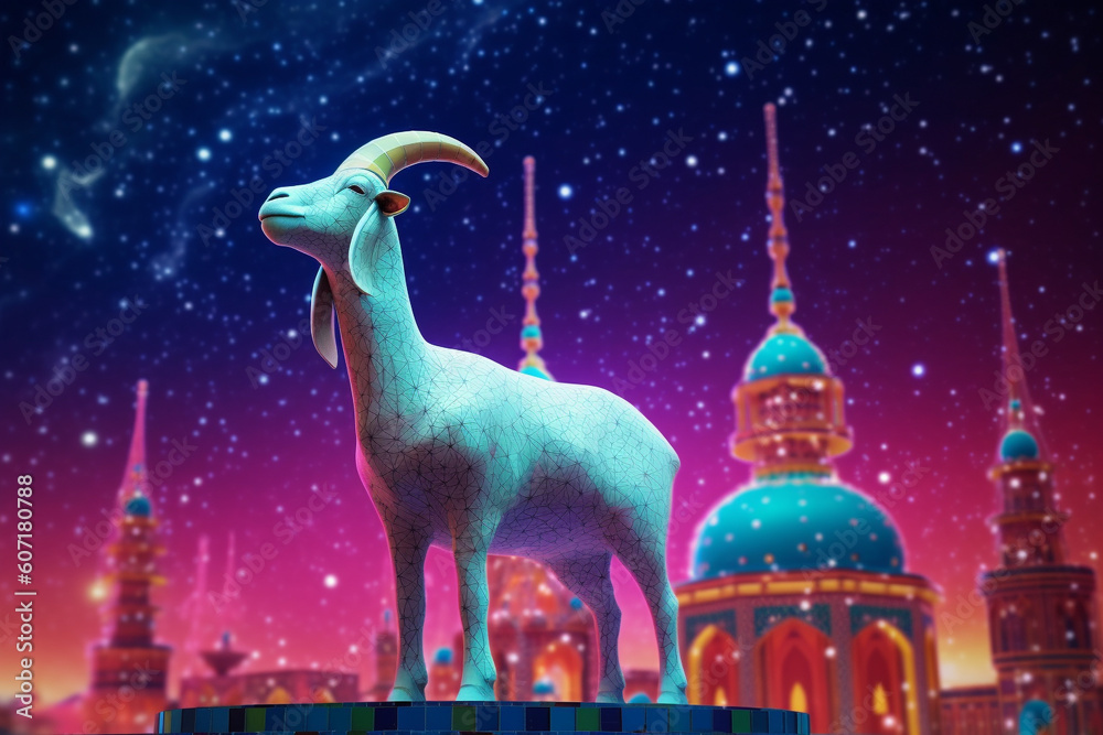 Eid ul-azha Celebration a whimsical cute goat islamic festival background - generative ai Eid ul-azha Celebration a whimsical cute goat islamic festival background - generative ai