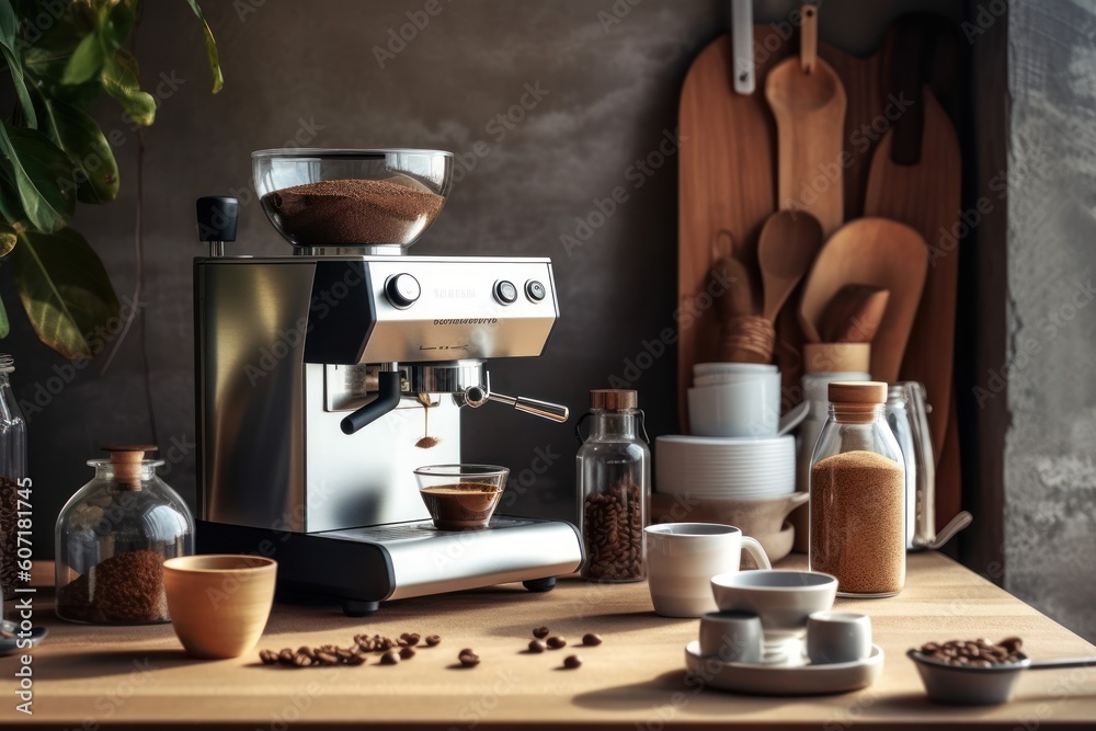 make modern grind coffee maker and stuff food photography