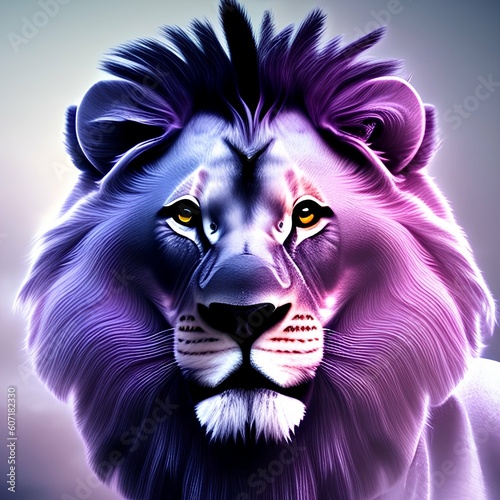 Purple Furious Lion, portrait - generative ai