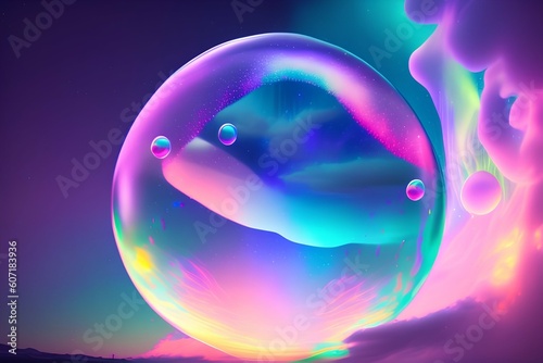 The inspiring image of auroras in the sky depicts a magical bubble that reveals a spiritual aura. The bubble itself is strikingly - generative ai