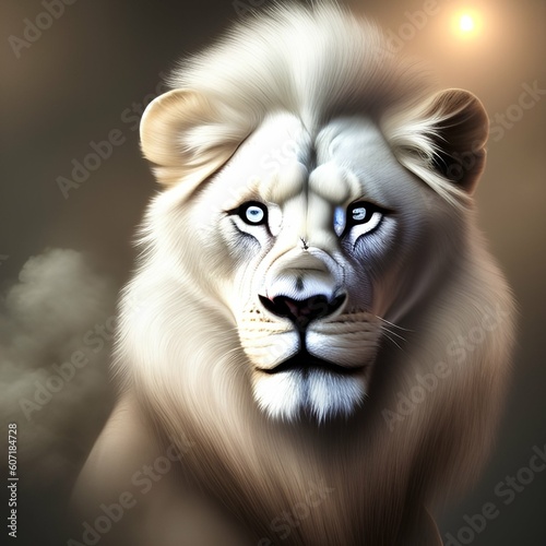 White Lion in the smoke - generative ai © unalcreative