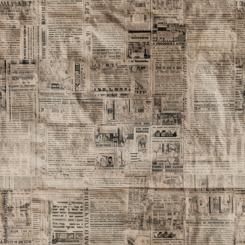 seamless pattern of newspaper, brown tones, Generative AI

