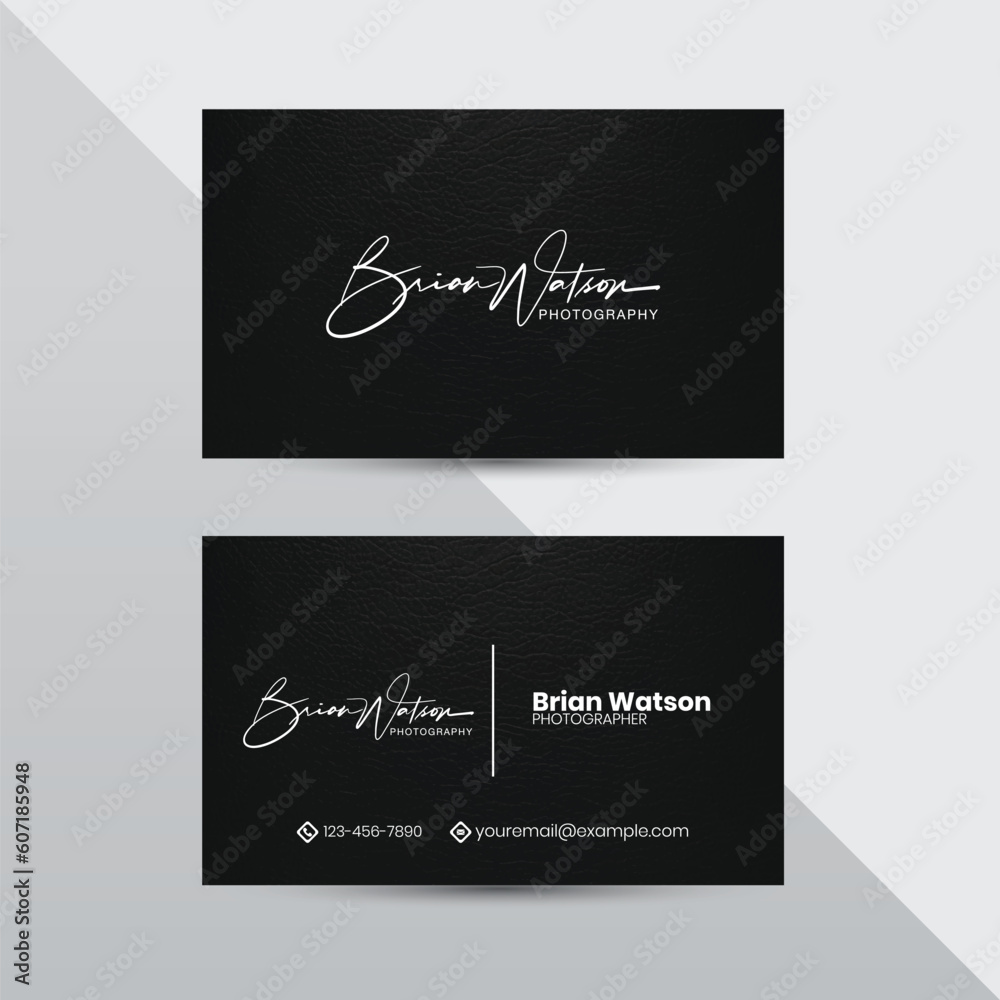 A black business card photographer's card