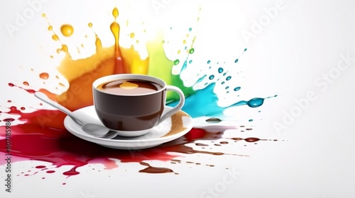 Coffee splash, still life illustration, drawing in vibrantly colors, on a white background