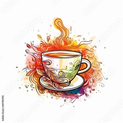 Coffee splash  still life illustration  drawing in vibrantly colors  on a white background