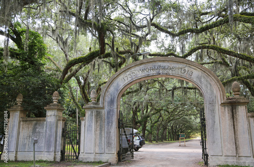 Entrance gate to Wormsloe Plantation, Savannah, Georgia photo