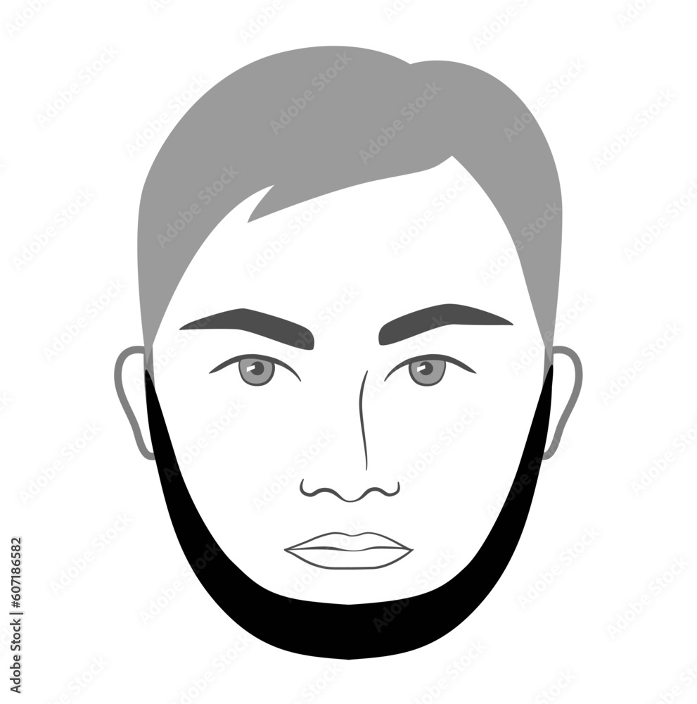 Long Chin Strap Beard style men in face illustration Facial hair. Vector grey black portrait male Fashion template flat barber collection set. Stylish hairstyle isolated outline on white background.