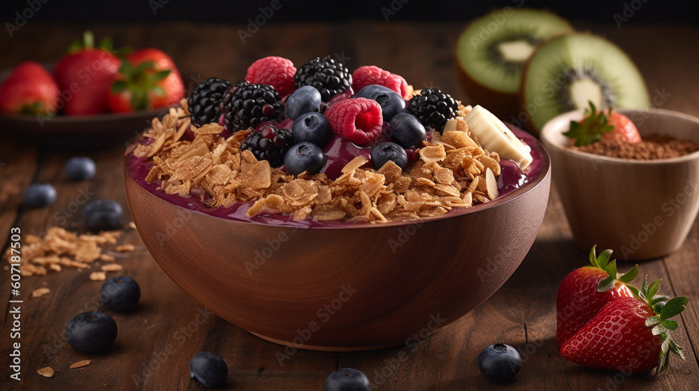 Flavorful Fusion: Showcasing Acai Bowls with Granola, Coconut, and Cashew Butter, Generated AI Flavorful Fusion: Showcasing Acai Bowls with Granola, Coconut, and Cashew Butter, Generated AI
