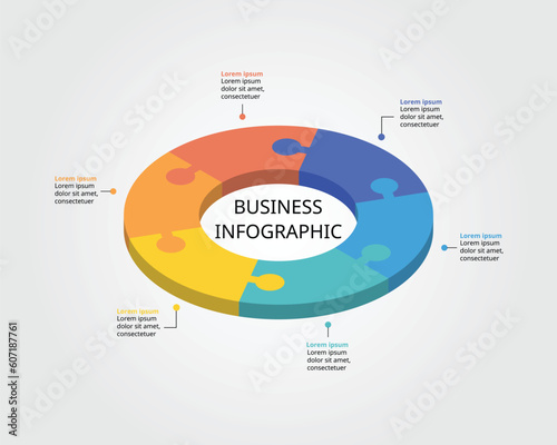 Jigsaw template for infographic for presentation for 6 element