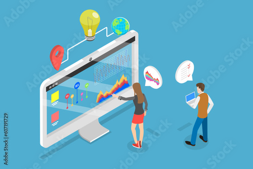 3D Isometric Flat Vector Conceptual Illustration of Digital Marketing Plan, Strategic Planning and Business Vision