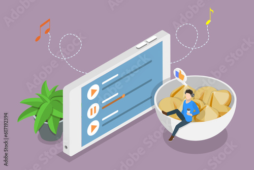 3D Isometric Flat Vector Conceptual Illustration of Music Playlist, Melomaniac, Music Lover