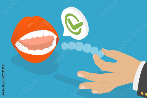 3D Isometric Flat Vector Conceptual Illustration of Invisible Dental Braces, Orthodontic Silicone Retainer
