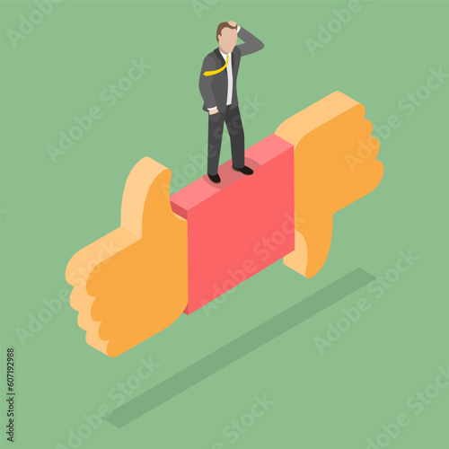 3D Isometric Flat Vector Conceptual Illustration of Disadvantage vs Advantage, Choice Between Positive and Negative Arguments