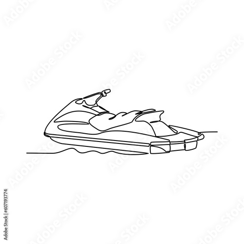 One continuous line drawing of a  jetski on the sea. Jetski concept illustration in simple linear style. Sea sprot design concept vector illustration
