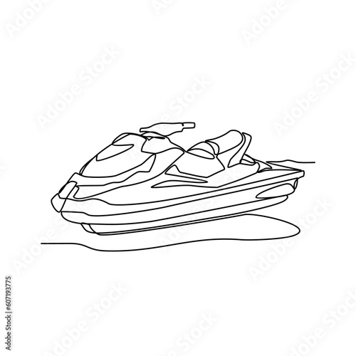 One continuous line drawing of a  jetski on the sea. Jetski concept illustration in simple linear style. Sea sprot design concept vector illustration