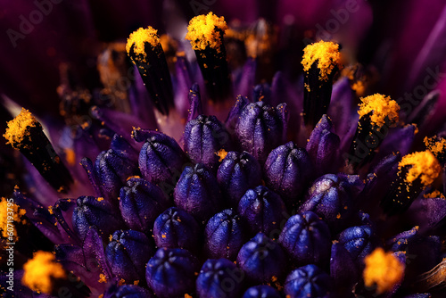 arctotis purple flower close-up with pistils and stamens