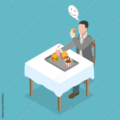 3D Isometric Flat Vector Conceptual Illustration of Unhealthy Eating, Junk Food