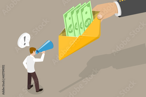 3D Isometric Flat Vector Conceptual Illustration of Corruption, Condemnation of Criminal Acts