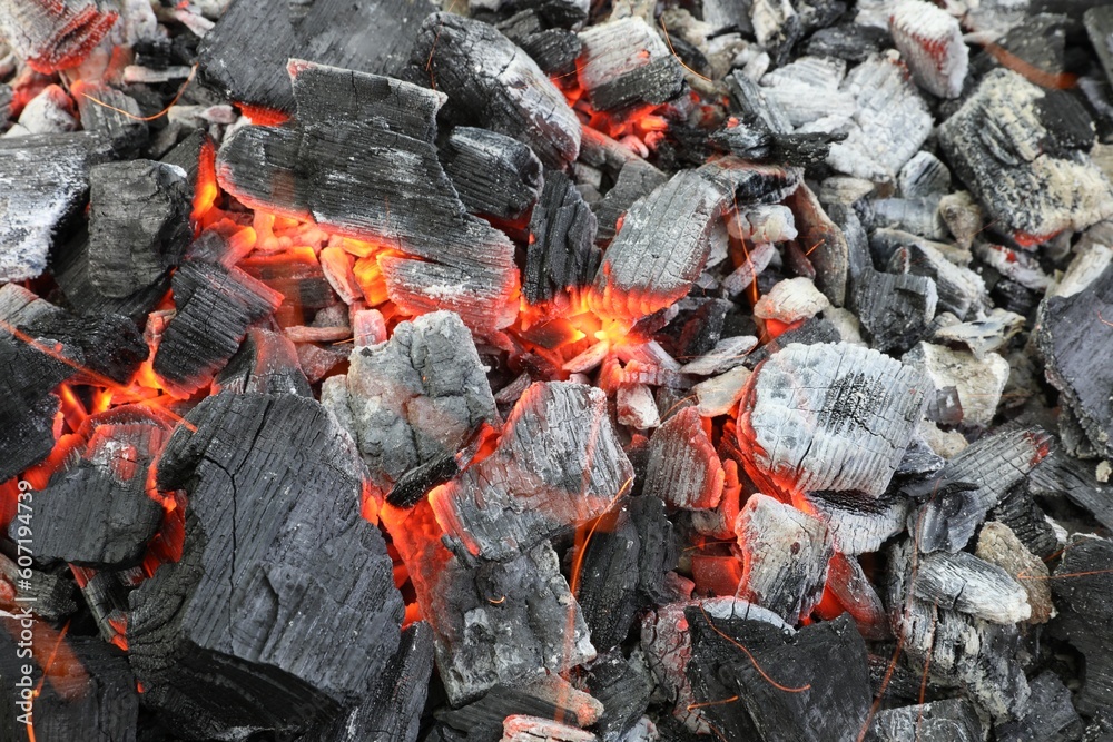 Many smoldering coals as background, top view Many smoldering coals as background, top view