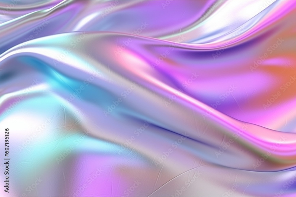 Naklejka premium Abstract fluid holographic pastel curved wave in motion colorful background, Gradient design. Generative AI