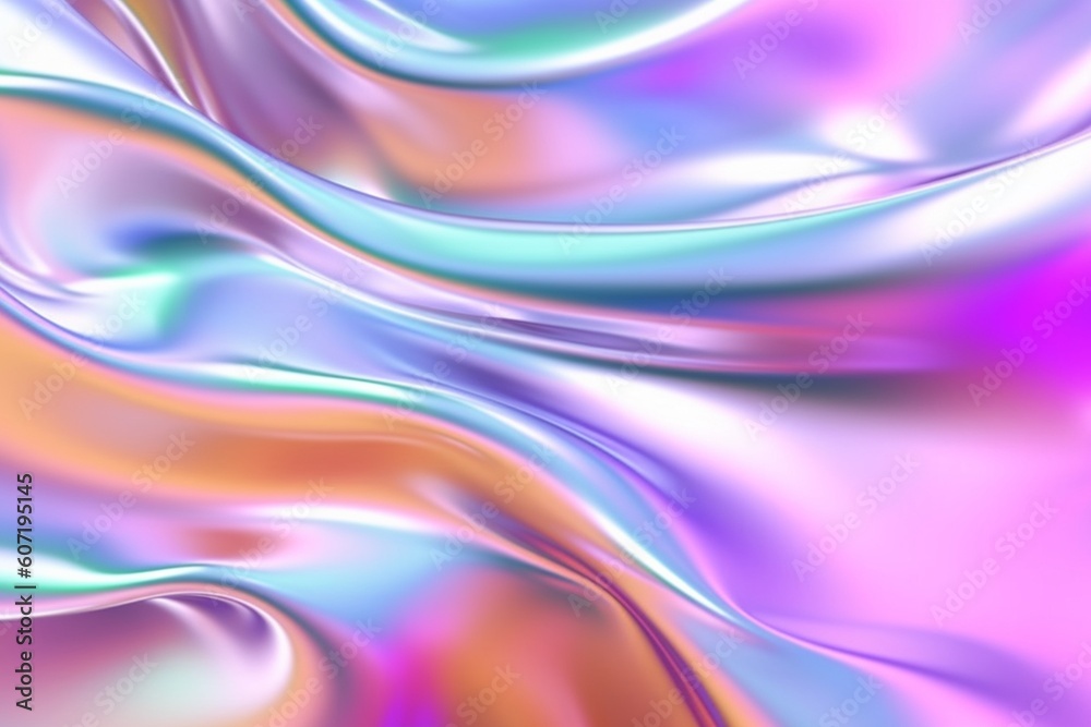 Abstract fluid holographic pastel curved wave in motion colorful background, Gradient design. Generative AI