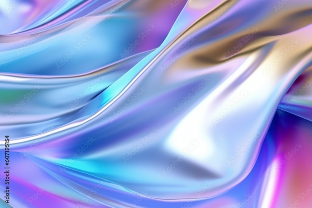 Naklejka premium Abstract fluid holographic pastel curved wave in motion colorful background, Gradient design. Generative AI