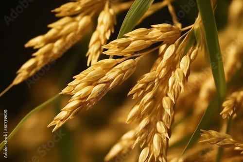 A close up of a golden rice tree in paddy field Agriculture concept