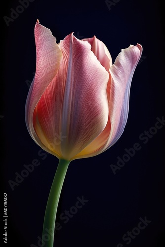 Portrait beautiful tulip flower isolated on black AI Generative