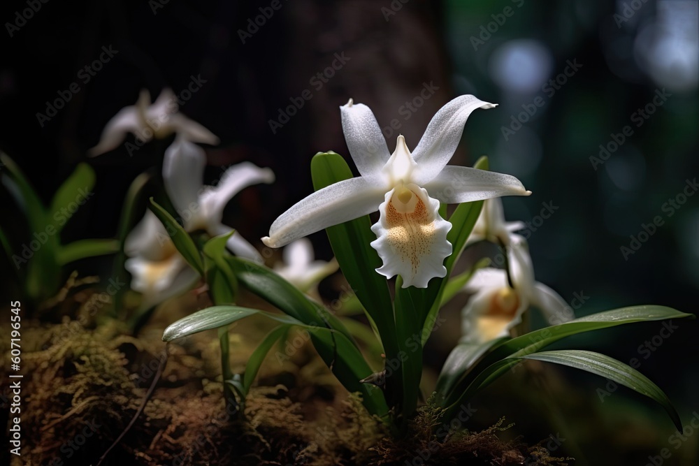 Obraz premium Portrait beautiful orchid flower in the forest AI Generative
