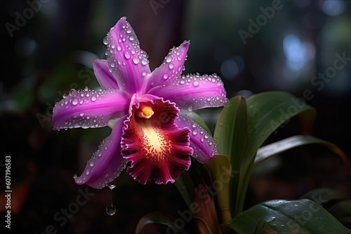 Portrait beautiful orchid flower with water drops AI Generative