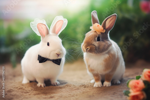 generative AI. a pair of rabbits are getting married