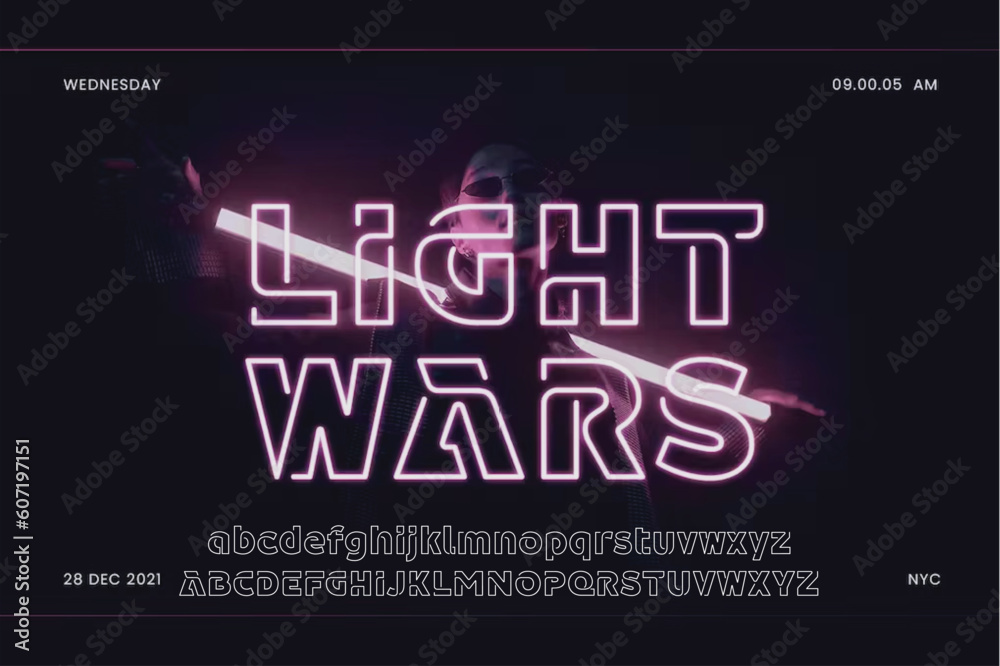 LIGHT WARS Double line monogram alphabet and tech fonts. Lines font