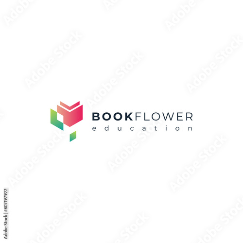 book with flower for education logo design