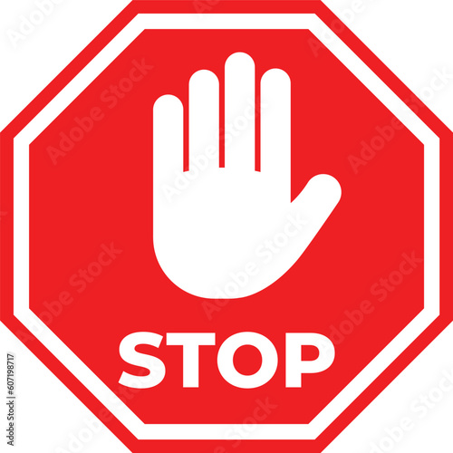 Stop sign icon Notifications that do not do anything. stop sign. the hand stops. Stop vector sign. Red stop sign icon, flat style