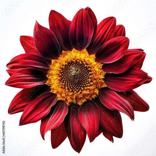 Portrait red sunflower isolated on white AI Generative